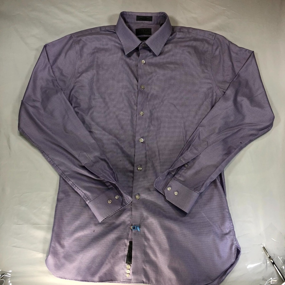 John W Nordstrom Mens Purple Cotton Non Iron Trim Fit Dress Shirt Large L